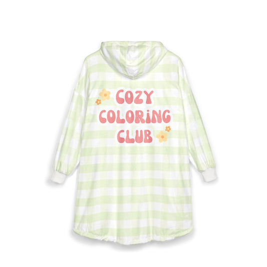 'Cozy Coloring Club' Fluffy Hoodie Blanket - Matcha