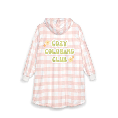 'Cozy Coloring Club' Fluffy Hoodie Blanket - Blush